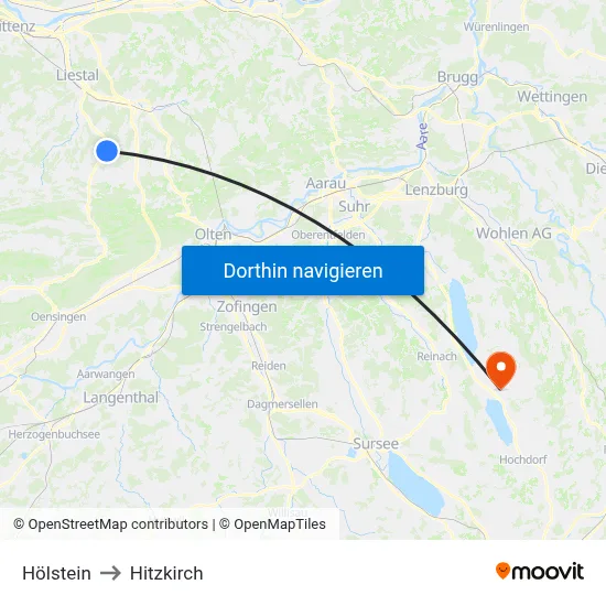 Hölstein to Hitzkirch map