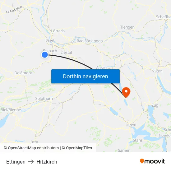 Ettingen to Hitzkirch map
