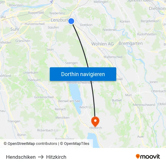 Hendschiken to Hitzkirch map