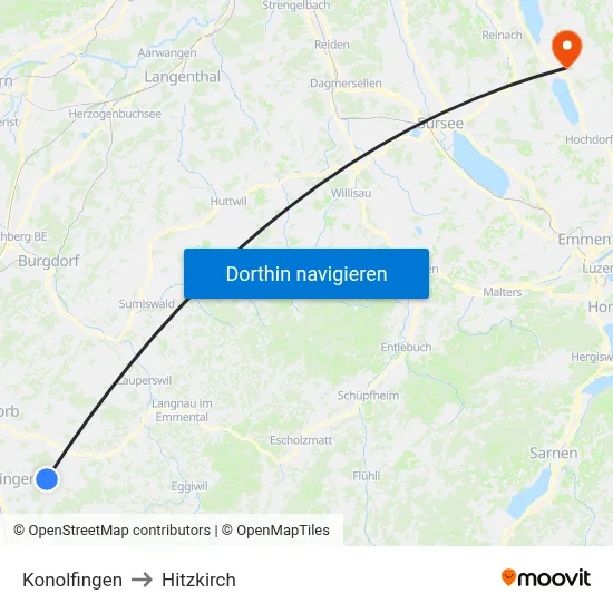 Konolfingen to Hitzkirch map