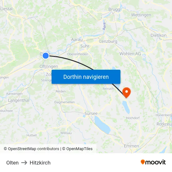 Olten to Hitzkirch map