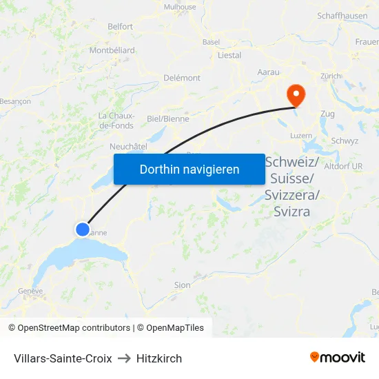 Villars-Sainte-Croix to Hitzkirch map