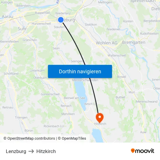Lenzburg to Hitzkirch map