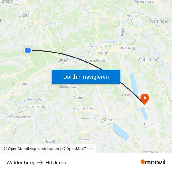 Waldenburg to Hitzkirch map