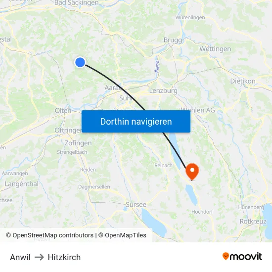Anwil to Hitzkirch map