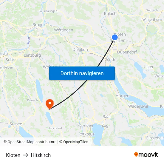 Kloten to Hitzkirch map