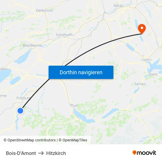 Bois-D’Amont to Hitzkirch map