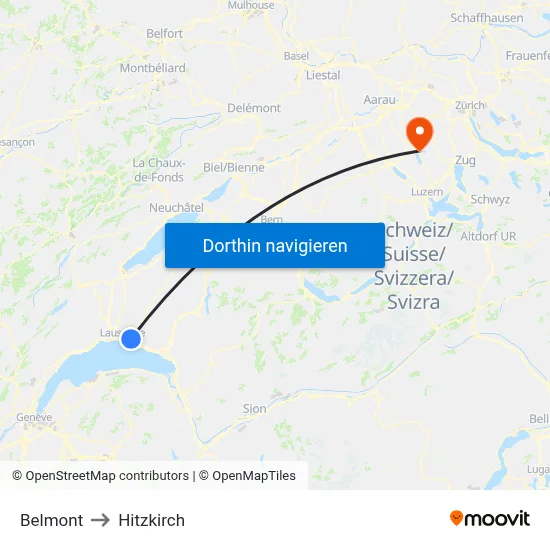 Belmont to Hitzkirch map