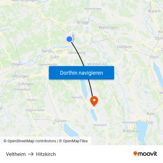 Veltheim to Hitzkirch map