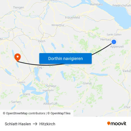 Schlatt-Haslen to Hitzkirch map