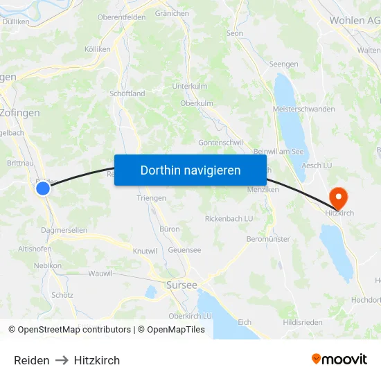 Reiden to Hitzkirch map