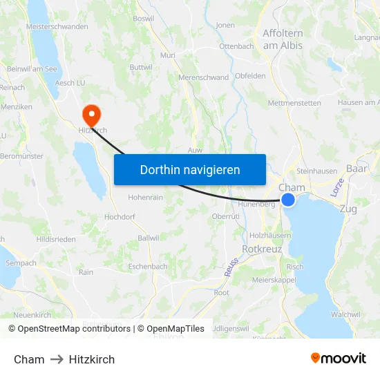 Cham to Hitzkirch map