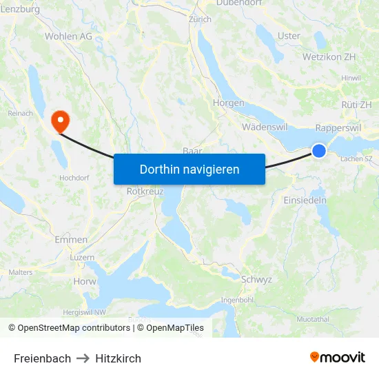 Freienbach to Hitzkirch map