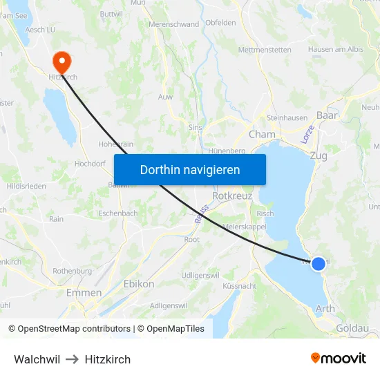 Walchwil to Hitzkirch map