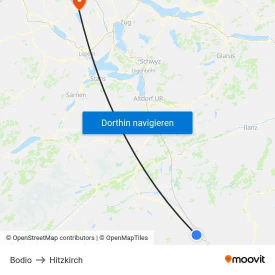 Bodio to Hitzkirch map