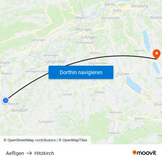 Aefligen to Hitzkirch map