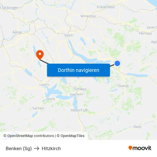Benken (Sg) to Hitzkirch map