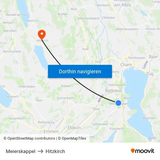 Meierskappel to Hitzkirch map