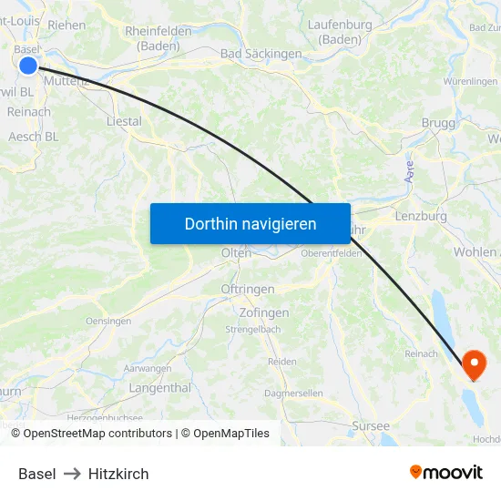 Basel to Hitzkirch map