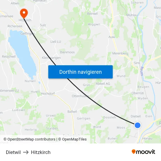Dietwil to Hitzkirch map