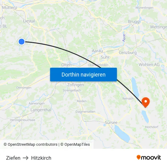 Ziefen to Hitzkirch map