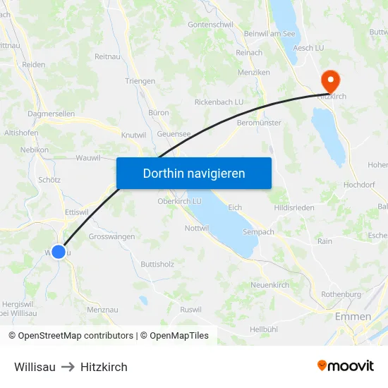 Willisau to Hitzkirch map