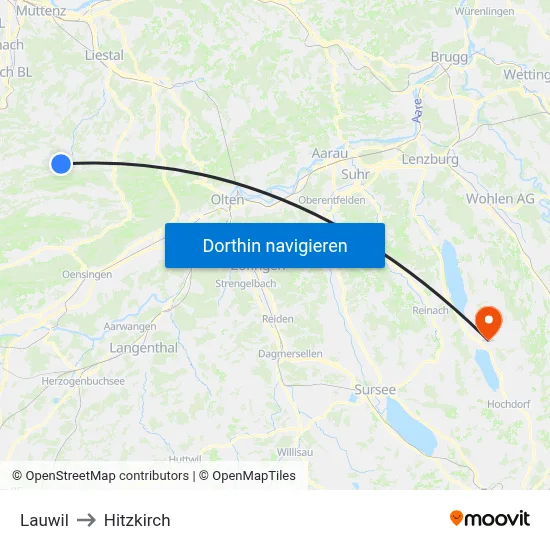 Lauwil to Hitzkirch map