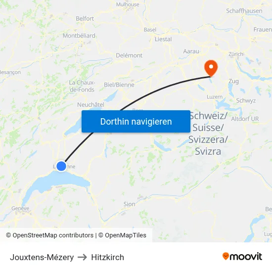 Jouxtens-Mézery to Hitzkirch map