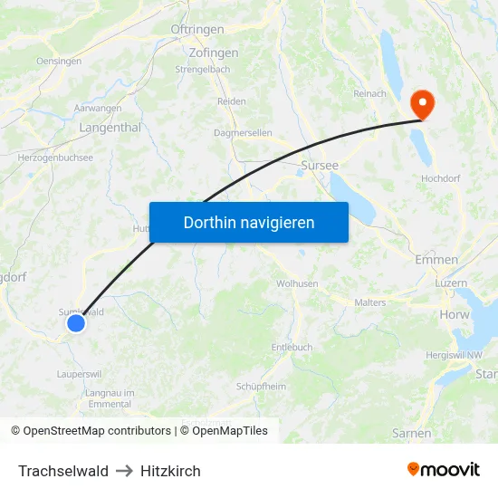 Trachselwald to Hitzkirch map