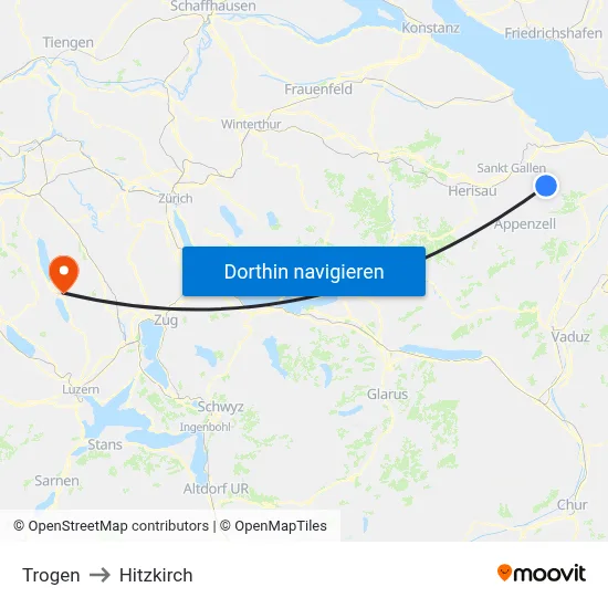 Trogen to Hitzkirch map