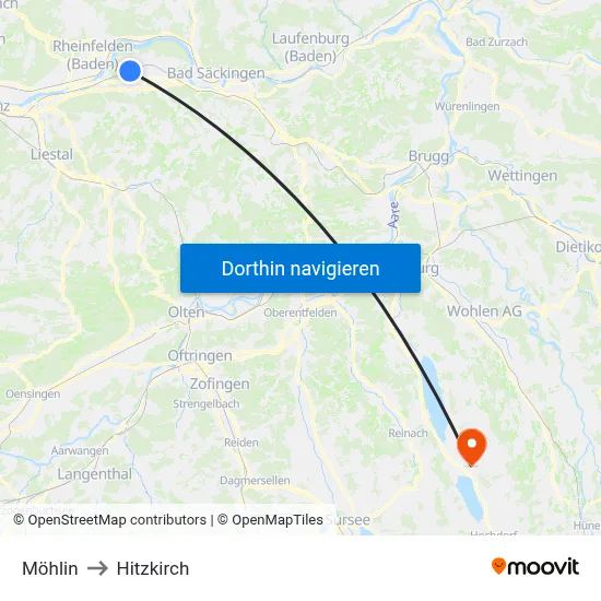 Möhlin to Hitzkirch map