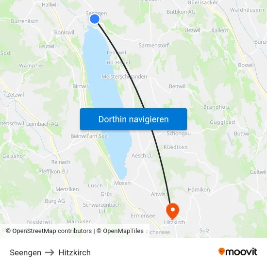 Seengen to Hitzkirch map