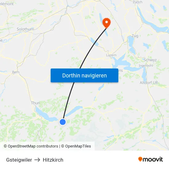 Gsteigwiler to Hitzkirch map