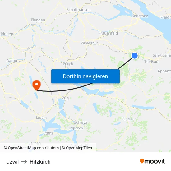 Uzwil to Hitzkirch map