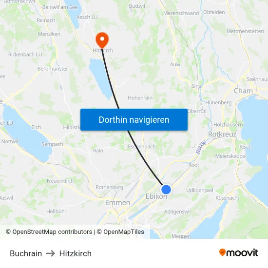 Buchrain to Hitzkirch map
