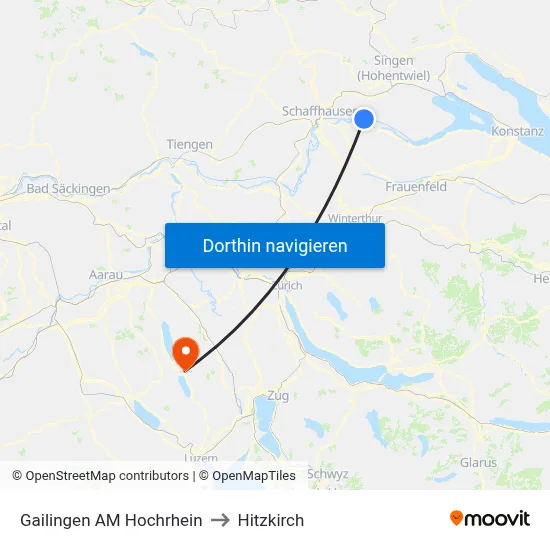Gailingen AM Hochrhein to Hitzkirch map