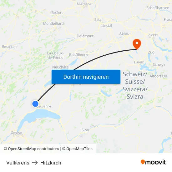 Vullierens to Hitzkirch map