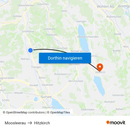 Moosleerau to Hitzkirch map