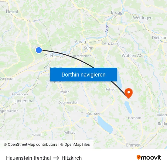 Hauenstein-Ifenthal to Hitzkirch map