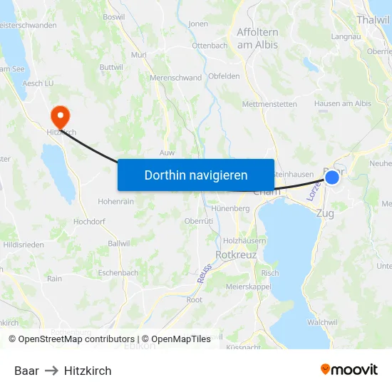 Baar to Hitzkirch map