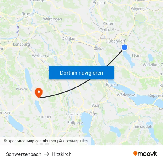 Schwerzenbach to Hitzkirch map