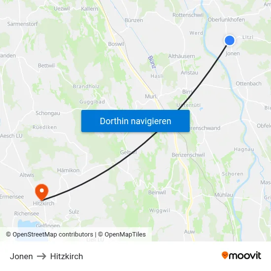 Jonen to Hitzkirch map