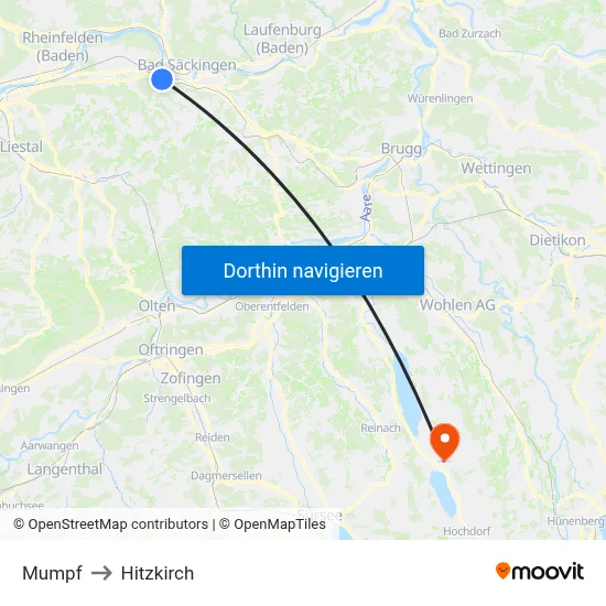 Mumpf to Hitzkirch map