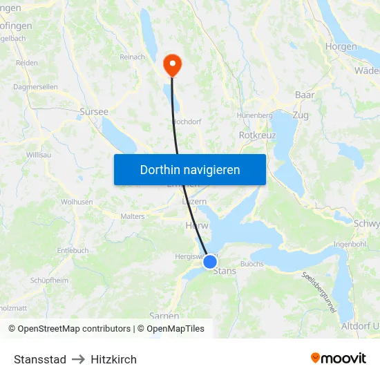 Stansstad to Hitzkirch map
