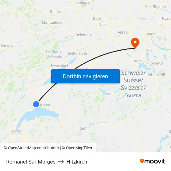 Romanel-Sur-Morges to Hitzkirch map