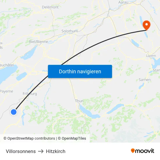 Villorsonnens to Hitzkirch map
