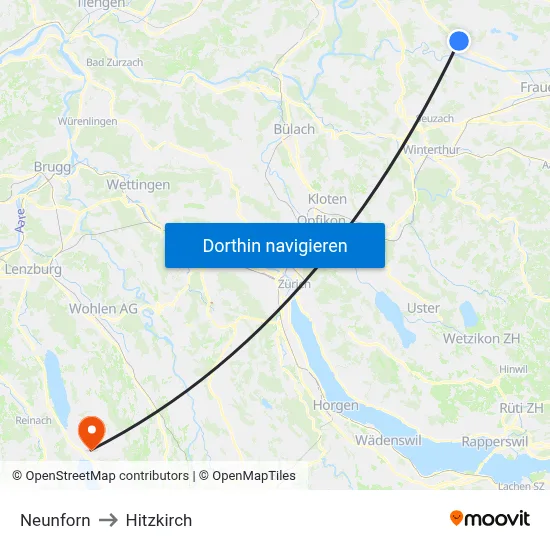 Neunforn to Hitzkirch map