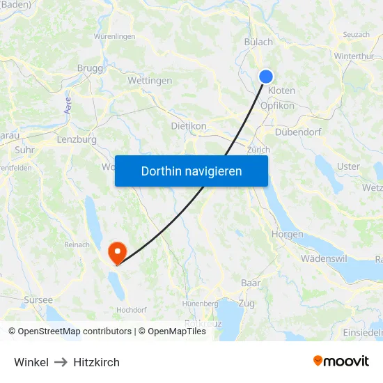 Winkel to Hitzkirch map
