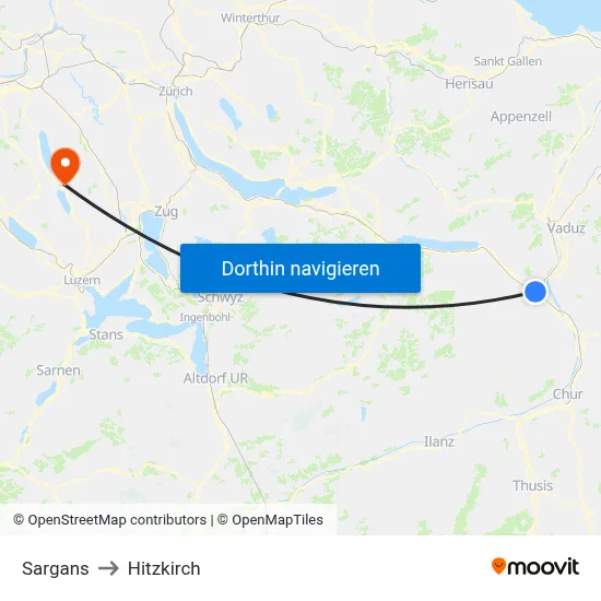 Sargans to Hitzkirch map