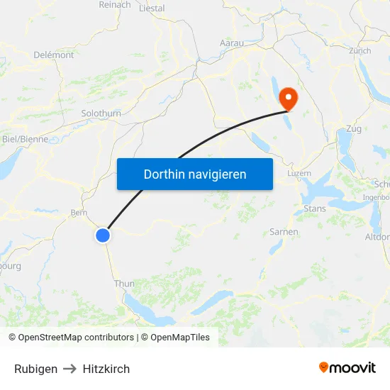 Rubigen to Hitzkirch map